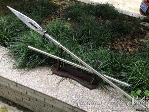 1060 Carbon Steel Long Spear with Beautiful Flower Engraving - Image 4
