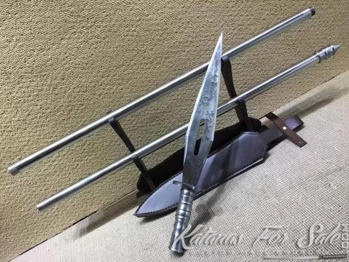 1060 Carbon Steel Long Spear with Beautiful Flower Engraving - Image 3