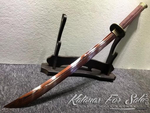 Chinese Broadsword 1060 Folded Steel with Red Acid Dye