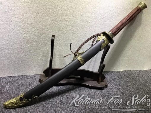 1060 Folded Steel Chinese Broadsword with Ebony Wood Scabbard - Image 4
