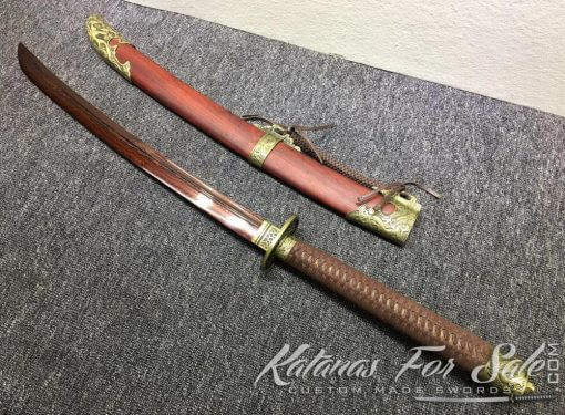 Chinese Broadsword 1060 Folded Steel with Red Acid Dye - Image 7