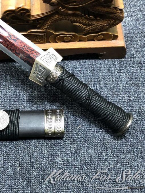 T10 Folded Steel with Red Acid Short Jian Sword - Image 12