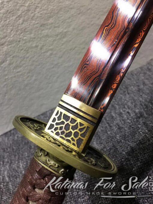 Chinese Broadsword 1060 Folded Steel with Red Acid Dye - Image 8