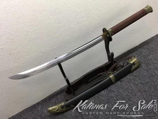 1060 Folded Steel Chinese Broadsword with Ebony Wood Scabbard - Image 7
