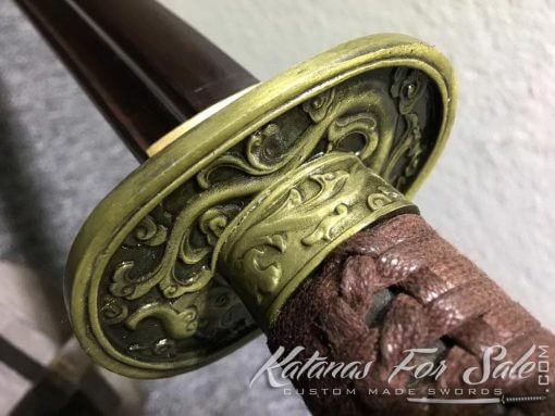 Chinese Broadsword 1060 Folded Steel with Red Acid Dye - Image 6