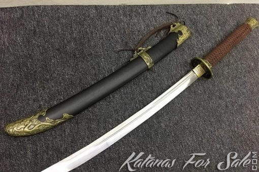 1060 Folded Steel Chinese Broadsword with Ebony Wood Scabbard