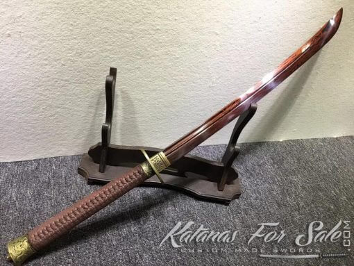 Chinese Broadsword 1060 Folded Steel with Red Acid Dye - Image 4