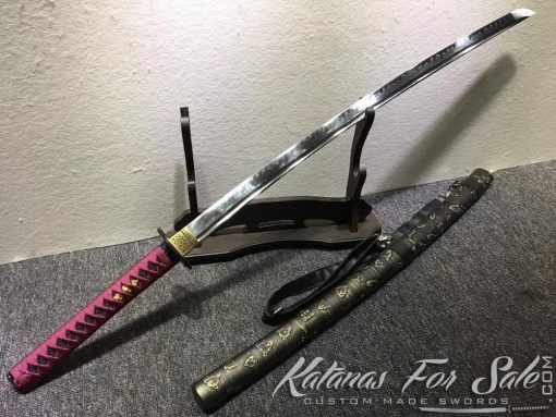 T10 Clay Tempered Katana with Synthetic Leopard Saya with Shoulder Strap - Image 2