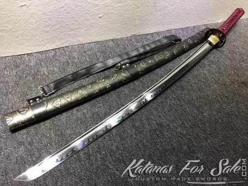 T10 Clay Tempered Katana with Synthetic Leopard Saya with Shoulder Strap - Image 5