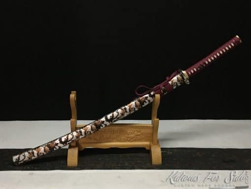 1060 Carbon Steel Katana Black and White Leopard Resin Saya - Image 3