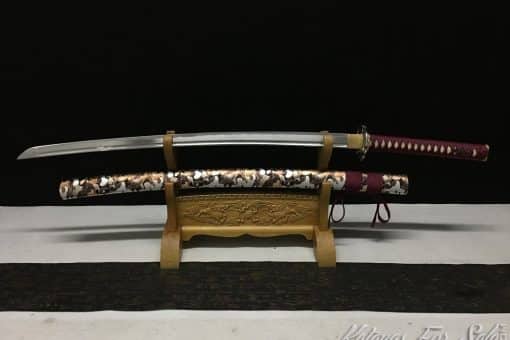 1060 Carbon Steel Katana Black and White Leopard Resin Saya