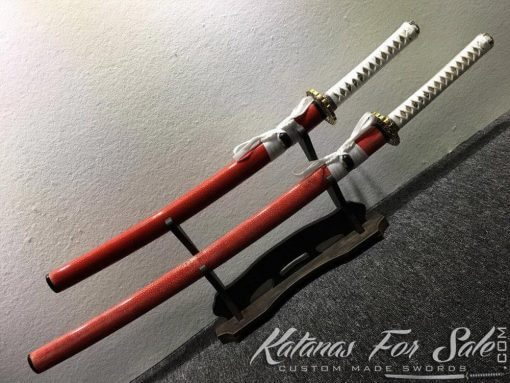 Katana and Wakizashi Daisho T10 Folded Clay Tempered Steel with Hadori Polish