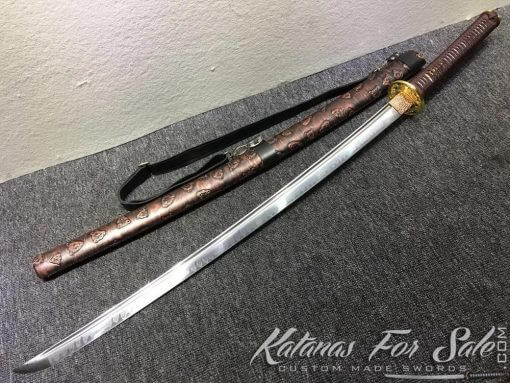 T10 Clay Tempered Steel Katana Sword Synthetic Leopard Saya with Shoulder Strap - Image 4