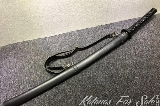 1060 Carbon Steel Black Katana Synthetic Leather Saya with Shoulder Strap