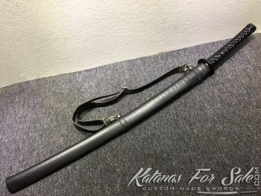 1060 Carbon Steel Black Katana Synthetic Leather Saya with Shoulder Strap