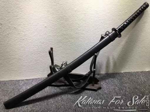 1060 Carbon Steel Black Katana Synthetic Leather Saya with Shoulder Strap - Image 5