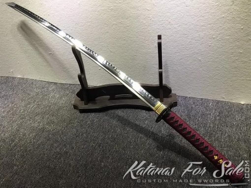 T10 Clay Tempered Katana with Synthetic Leopard Saya with Shoulder Strap - Image 8