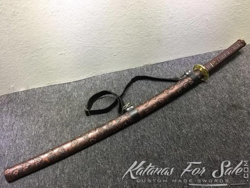T10 Clay Tempered Steel Katana Sword Synthetic Leopard Saya with Shoulder Strap - Image 9