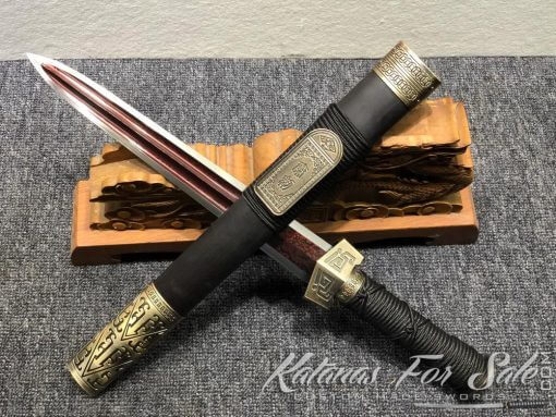 T10 Folded Steel with Red Acid Short Jian Sword - Image 4