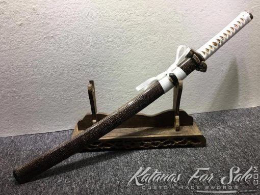 Handmade Wakizashi Sword T10 Folded Clay Tempered Steel - Image 12