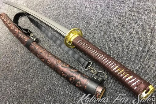 T10 Clay Tempered Steel Katana Sword Synthetic Leopard Saya with Shoulder Strap