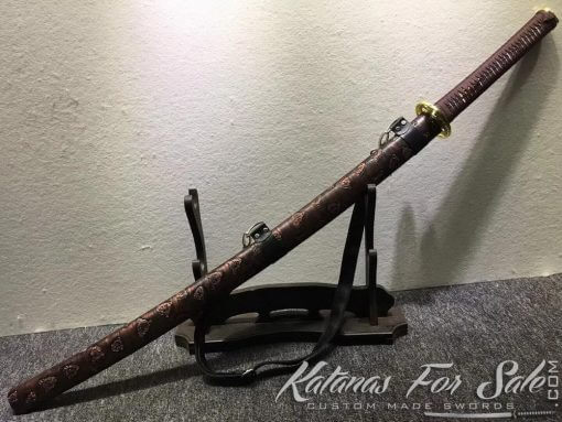T10 Clay Tempered Steel Katana Sword Synthetic Leopard Saya with Shoulder Strap - Image 10
