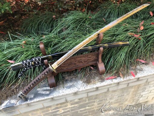 Handmade Katana 1060 Carbon Steel with Gold Acid Dye - Image 2