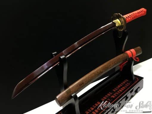 Wakizashi Sword 1095 Folded Carbon Steel with Red Acid Dye - Image 2
