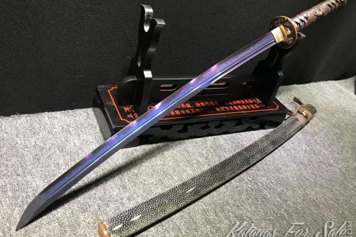 T10 Folded Clay Tempered Steel Katana with Feather Hadori Polish in Purple