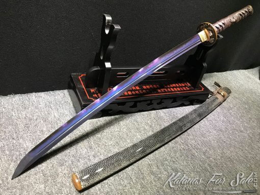 T10 Folded Clay Tempered Steel Katana with Feather Hadori Polish in Purple