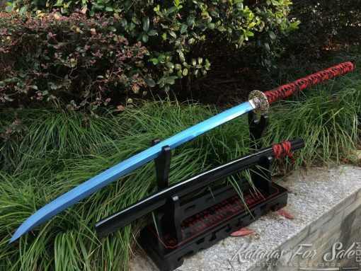 Nagamaki sword T10 Clay Tempered Steel with Choji Hamon and Blue blade - Image 2