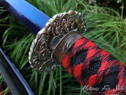 Nagamaki sword T10 Clay Tempered Steel with Choji Hamon and Blue blade - Image 3