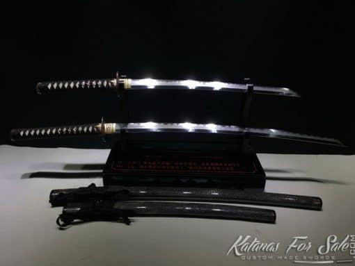 Duo Katana and Wakizashi Sword Set T10 Folded Clay Tempered Steel with Hadori Polish - Image 2
