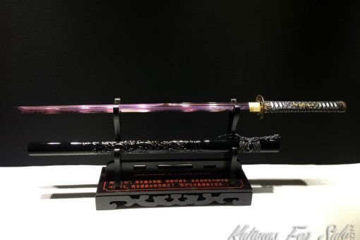 Ninjato Sword T10 Folded Clay Tempered Steel with Hadori Polish in Purple