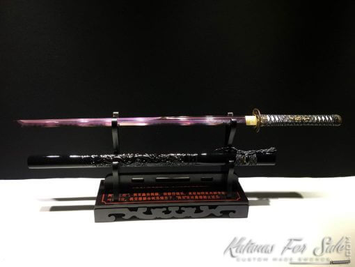 Ninjato Sword T10 Folded Clay Tempered Steel with Hadori Polish in Purple