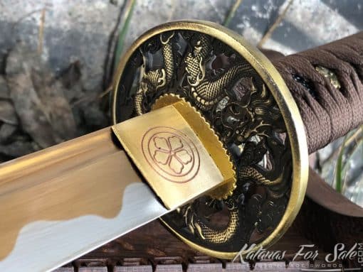 Handmade Katana 1060 Carbon Steel with Gold Acid Dye - Image 4
