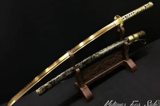 Katana blade T10 Clay Tempered Steel with Gold Acid Dye & O-Kassaki