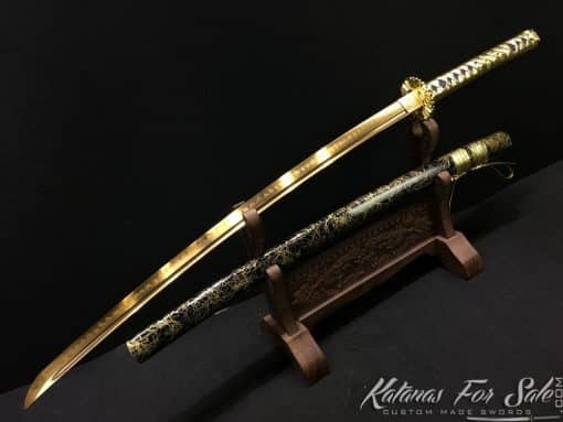 Katana blade T10 Clay Tempered Steel with Gold Acid Dye & O-Kassaki