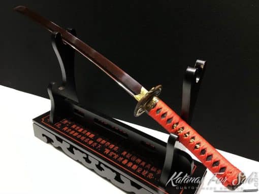 Wakizashi Sword 1095 Folded Carbon Steel with Red Acid Dye - Image 5