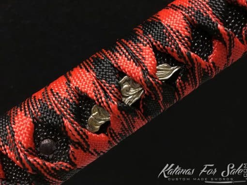 Damascus Katana 1095 Folded Steel with Red Acid Dye - Image 9