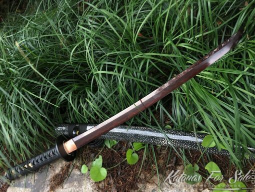 Japanese Wakizashi T10 Folded Clay Tempered Steel with Red Blade & Hadori Polish - Image 2