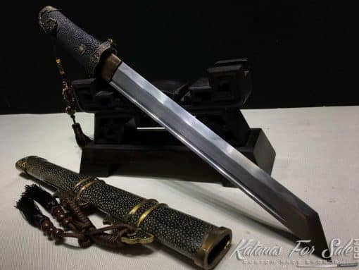 Straight Tanto blade T10 Folded Clay Tempered Steel with Kiriha Zukuri Kissaki