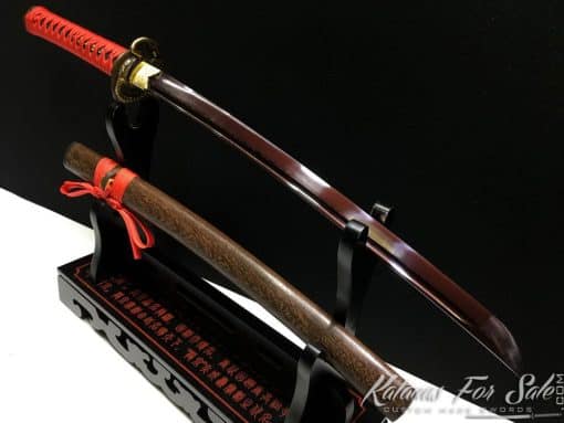 Wakizashi Sword 1095 Folded Carbon Steel with Red Acid Dye - Image 6