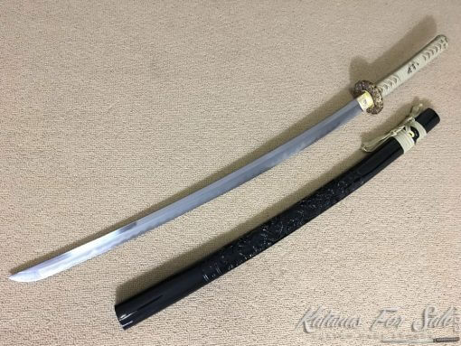 Functional Katana T10 Folded Clay Tempered Steel with Feather Hadori Polish - Image 4