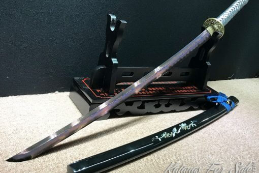 Handmade Katana T10 Folded Clay Tempered Steel with Hadori Polish & Purple Acid Dye