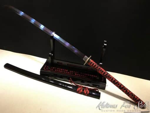 Nagamaki sword T10 Clay Tempered Steel with Choji Hamon and Blue blade - Image 7