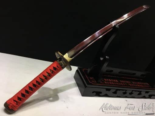 Wakizashi Sword 1095 Folded Carbon Steel with Red Acid Dye - Image 4