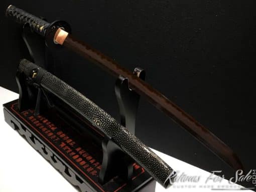 Japanese Wakizashi T10 Folded Clay Tempered Steel with Red Blade & Hadori Polish - Image 4