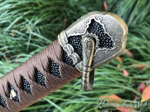 Handmade Katana 1060 Carbon Steel with Gold Acid Dye - Image 6