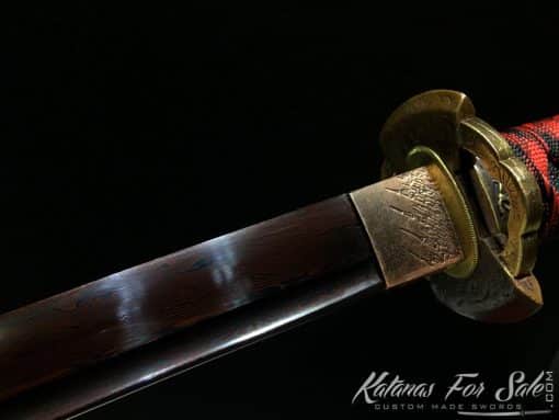Hand Crafted Katana 1095 Folded Steel with Red Acid Dye - Image 6